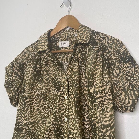 Joie Women’s Green Animal Print Oversized Short Sleeve Button Up Shirt Size S - Picture 2 of 7